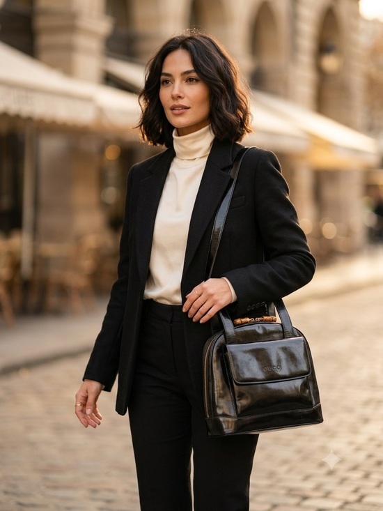 Gucci Handbags - Gucci Vintage Black Patent Leather Shoulder Bag with Bamboo Accents